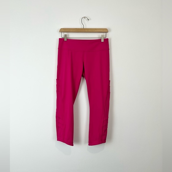 lululemon athletica Pants - Lululemon Bright Pink Tech Yoga Gym Cropped Stretch Logo Leggings UK 12